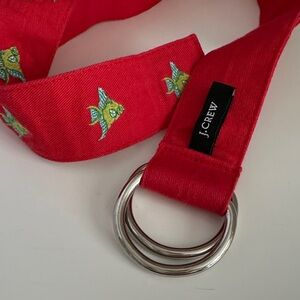 J. Crew Vintage Unisex Red Belt with Fish Embroidery